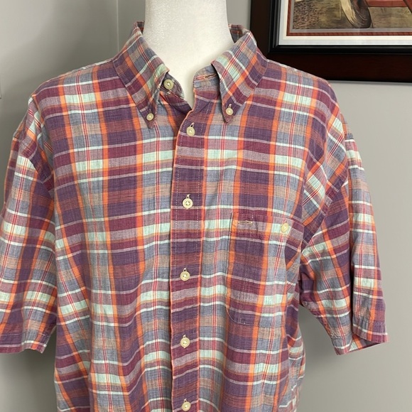 Pendleton Oceanside Mens XL Short Sleeve Shirt Button Pastel Plaid Cotton Button - Picture 2 of 5